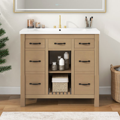 Meuble-lavabo simple 36 po avec plateau en résine Raabiah