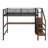 Full Size Metal Loft Bed With Desk And LED Light-1674471790