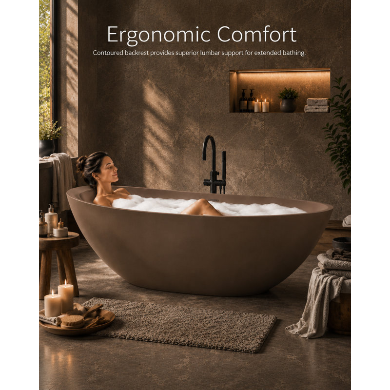 75" x 40" Freestanding Soaking Cement Bathtub, Brown 