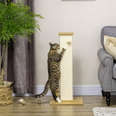 Cat Scratch Post 80cm Tall with Sisal Hanging Ball Toy Oak Beige
