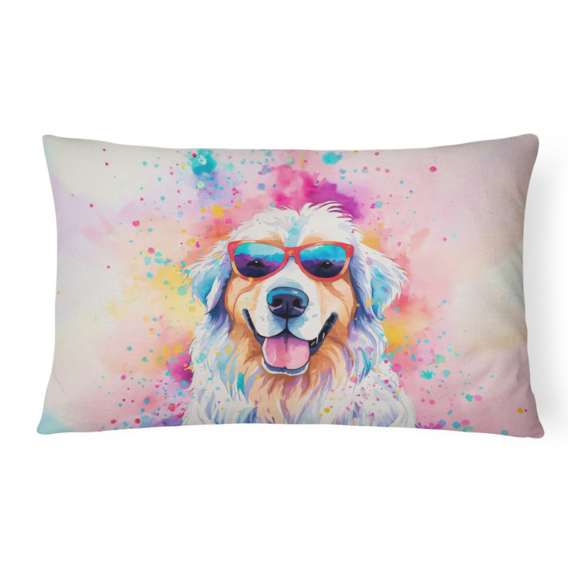 Great Pyrenees Hippie Dawg Fabric Decorative Pillow