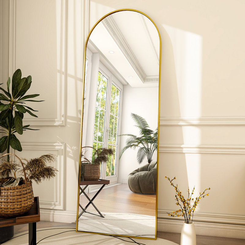 Arched Metal Oversized Full Length Mirror - Basics by Wayfair™, Gold, 64" x 21"