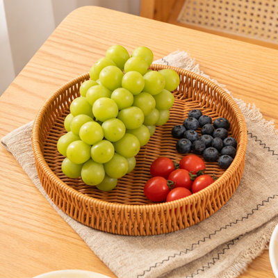 Panier de rangement tressé en imitation vigne, panier à fruits et légumes, plateau à goûter et bonbons, corbeille à pain, plateau de rangement multifonctionnel