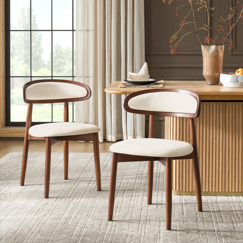 Vicenta Mid-Century Modern Upholstered Dining Chair With Solid Wood Legs, Beige