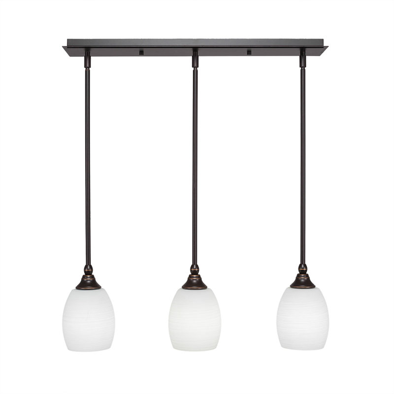 3 Light Stem Hung Linear Pendalier Shown With 5" White Linen Glass, Dark Granite