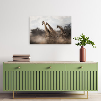 Wild Giraffes In Motion Abstract Contemporary Giraffe Landscape Nature Wall Art Print by Charlaine Gerber - Print