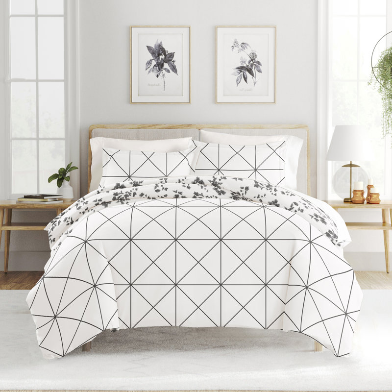  Ensemble de housse de couette réversible à motif de fleurs Edgy, Édredon pour très grand lit + 2 taies décorativ