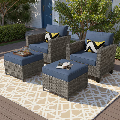 2 chaises club de patio avec 2 repose-pieds, chaises en osier d'extérieur avec coussins épais de 3,54 po, ensemble de sièges en osier toutes saisons pour porche, patio et balcon