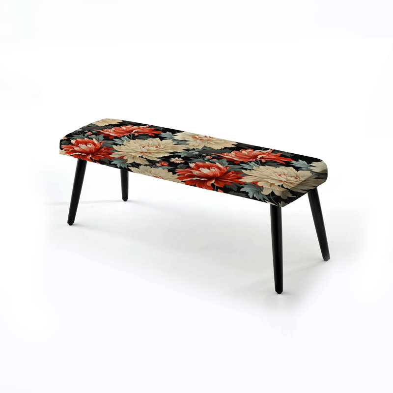 Banc noir rembourré Botanical, Luxurious Red And Beige Flowers Damask