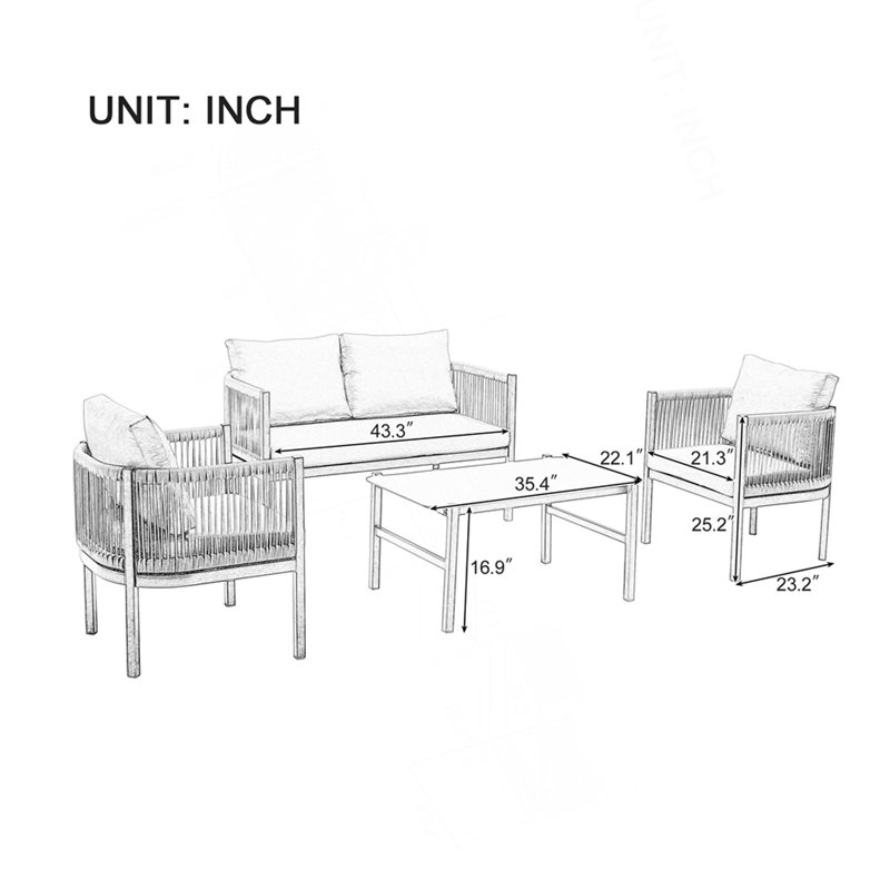 Multi-Person Outdoor Sofa Combination With A Table, Suitable For Garden, Backyard And Balconies, Beige