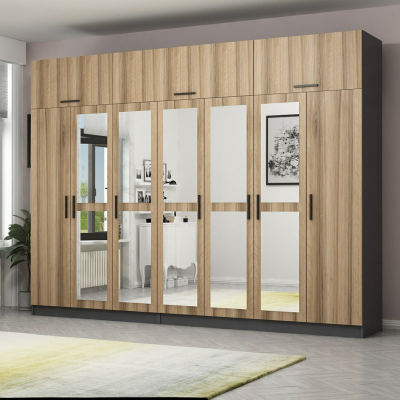 Elina Manufactured Wood Wardrobe, 235cm H x 315cm W x 52cm D, Brown