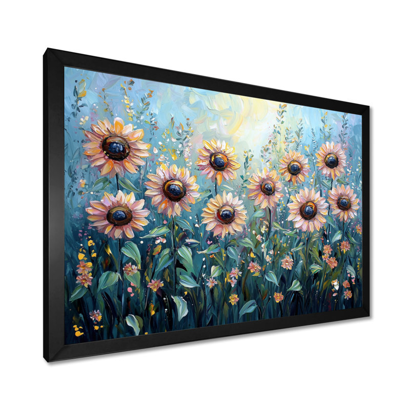 Dotha Spring Symphony of Blue Sunflowers I - Art mural de tournesols pour le salon, Reproduction encadrée d'une seule photo