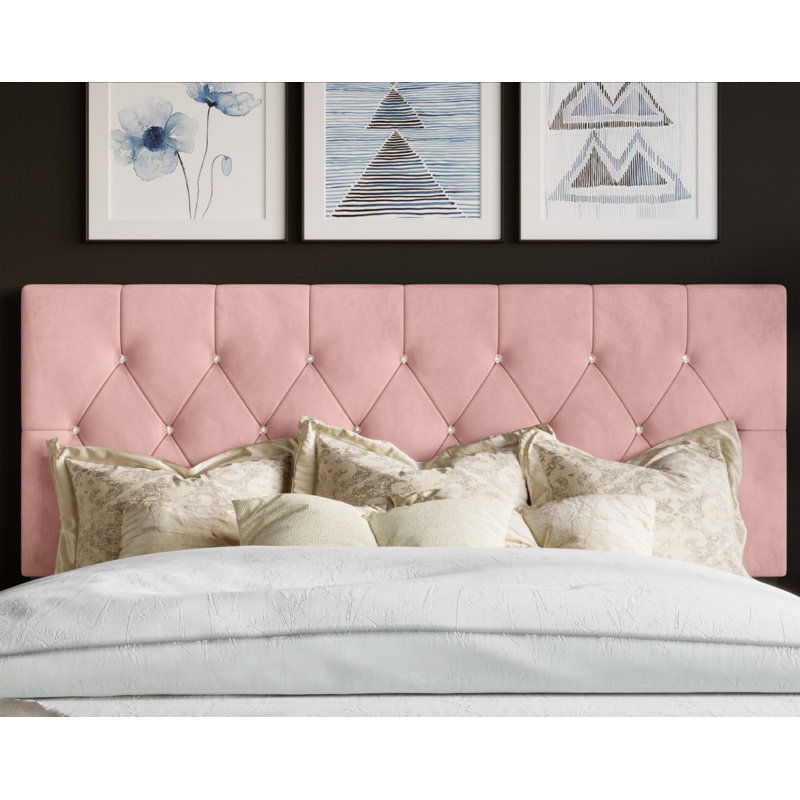 Tête de lit tapissier en velours Ameer, Très grand, Velours rose