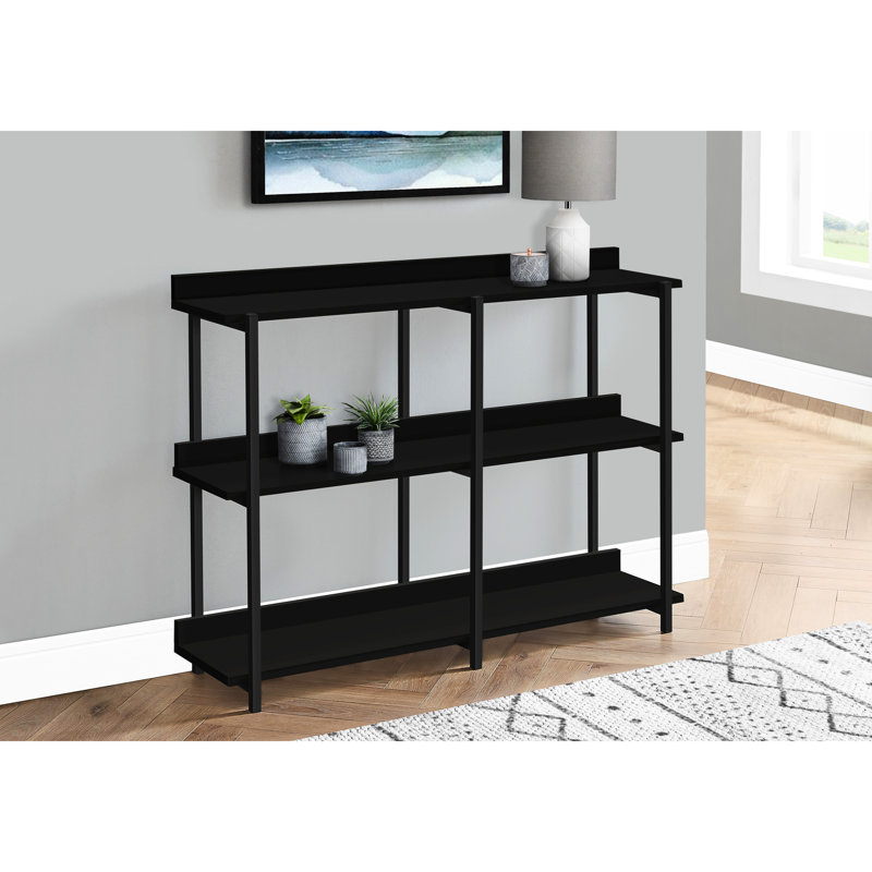 Console décorative pour, noir - 3 avec plateau de table rectangulaire et tablette de rangement, table de salon moderne étroite, métal stratifié, 2 tablettes
