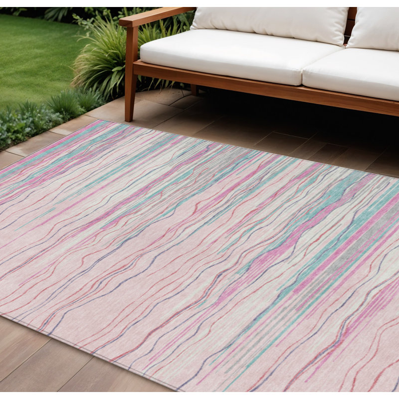 Tapis intérieur lavable rayé rose 8 pi x 10 pi