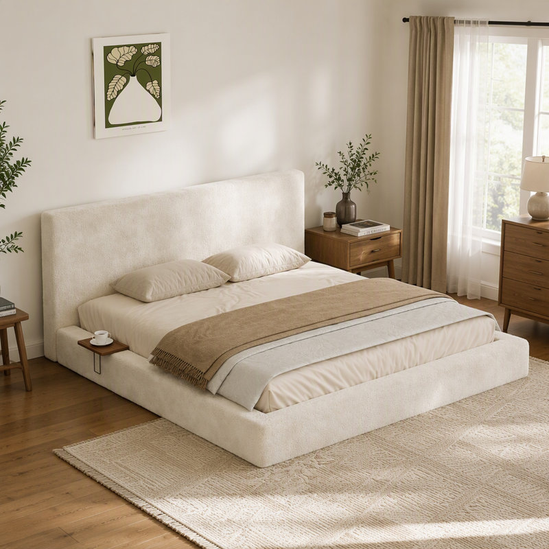 AirFrame King Bed Frame with adjustable Sliding Side Table, 8.7'' Cloud Upholstered Sponge Cushion, Easy Assembly