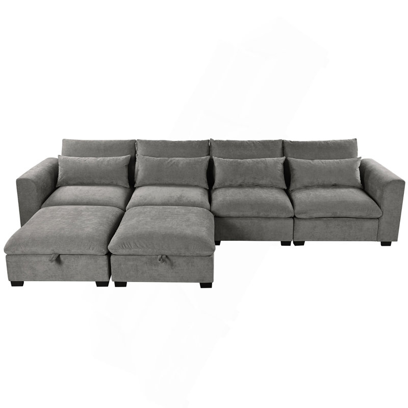 Canapé d'angle modulaire en U avec deux repose-pieds U_Style, Mélange de lin gris