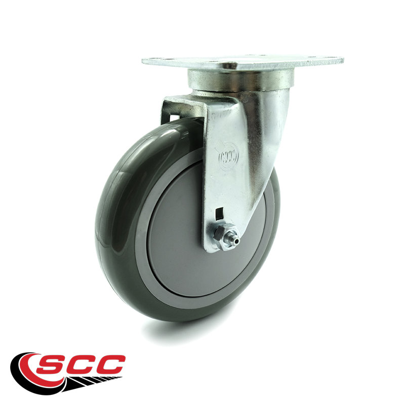SCC - Roulettes pivotantes en polyuréthane gris de 5 po x 1,25 po - 350 lb / roulette