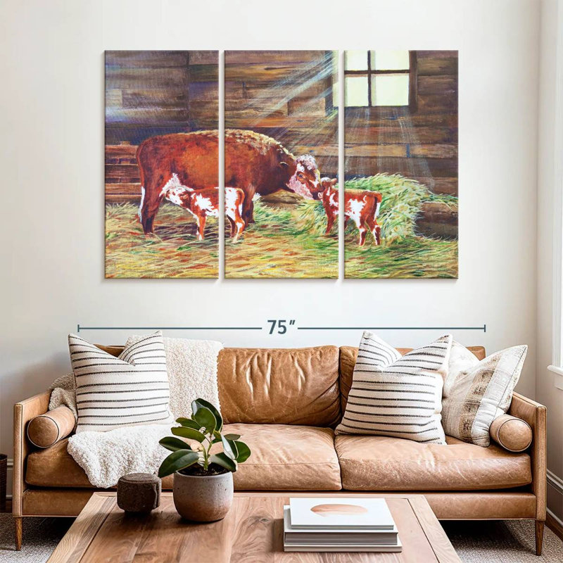 Peinture de famille de bovins, H 42 po x l 65 po