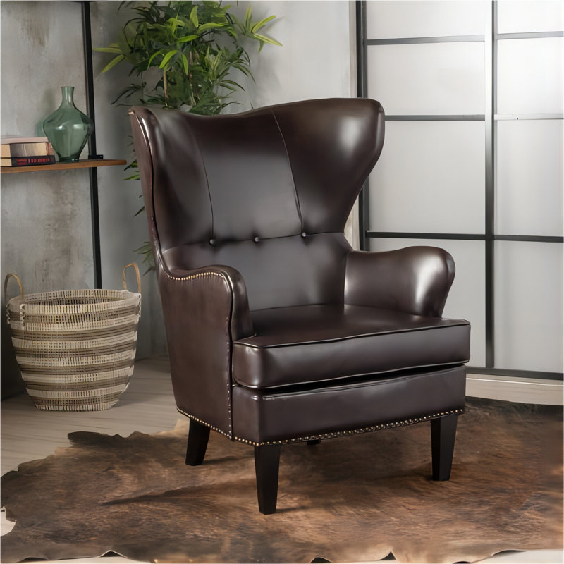 Fauteuil à oreilles Barnard, Tissu brun foncé