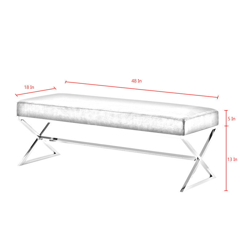 Banc rembourré 48 po en velours, Gris