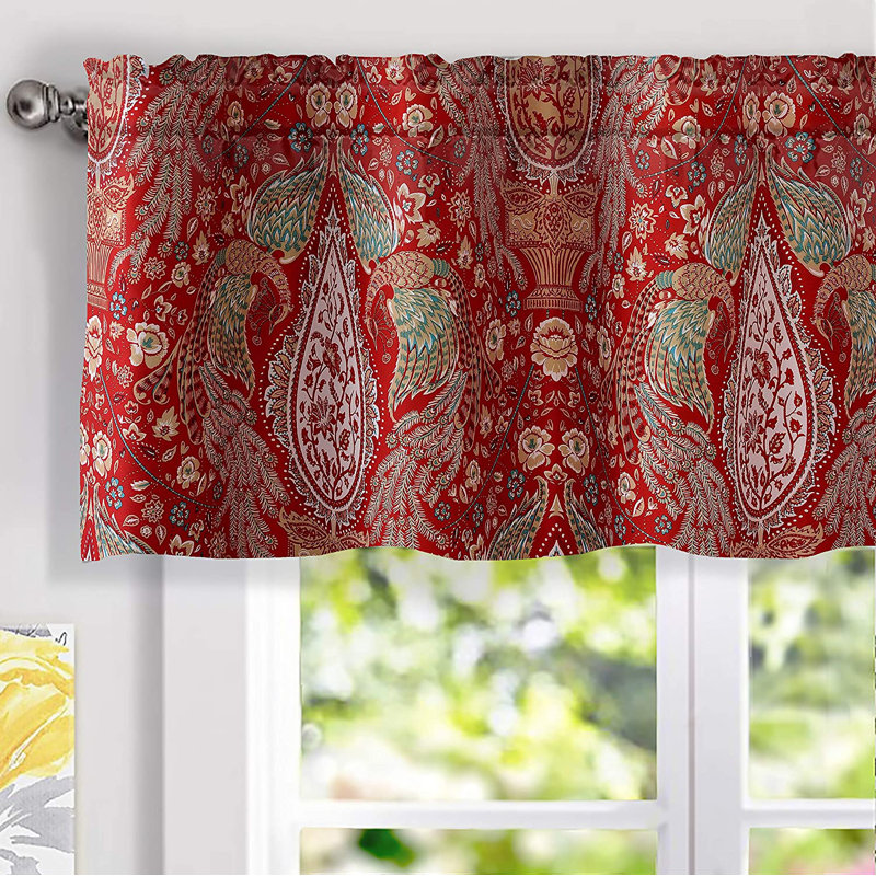 Cantonnière de cuisine 52 po Kazim, Rouge, 52'' W x 18'' L, Motif floral