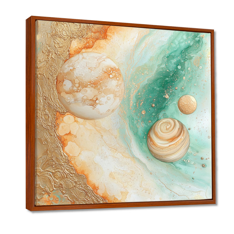 Mystic Glow Of Planets - Art mural imprimé, H 16 po x l 16 po, Impression dans un cadre flottant sans passe-parto, Bronze