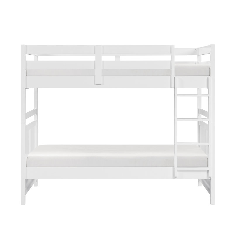Lit simple superposé simple avec garde-corps et échelle, structure en bois blanc pour chambre d'enfant