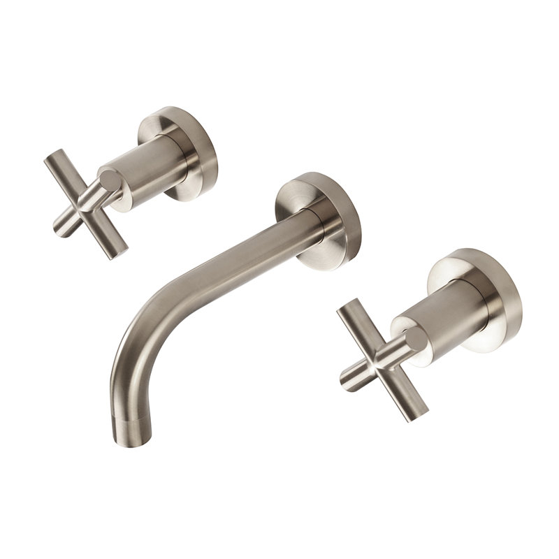 Cigno Wall Mounted Bathroom Faucet, Brushed Nickel, 1.2 GPM, Cross Handle