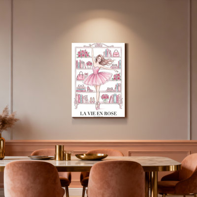 Ballet Dancer In Pink Tutu With Bookshelf And Flowers Canvas Wrapped Wall Art Oil Painting Print Set Of 1
