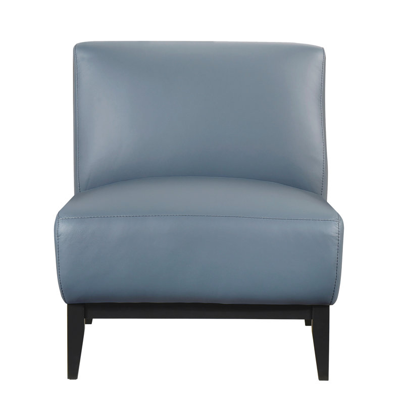 Fauteuil de chambre en cuir bleu avec pieds en bois massif, mousse à haute densité, fauteuil confortable de style contemporain pour le salon, coussins de siège attachés, contreplaqué et bois, espace principal