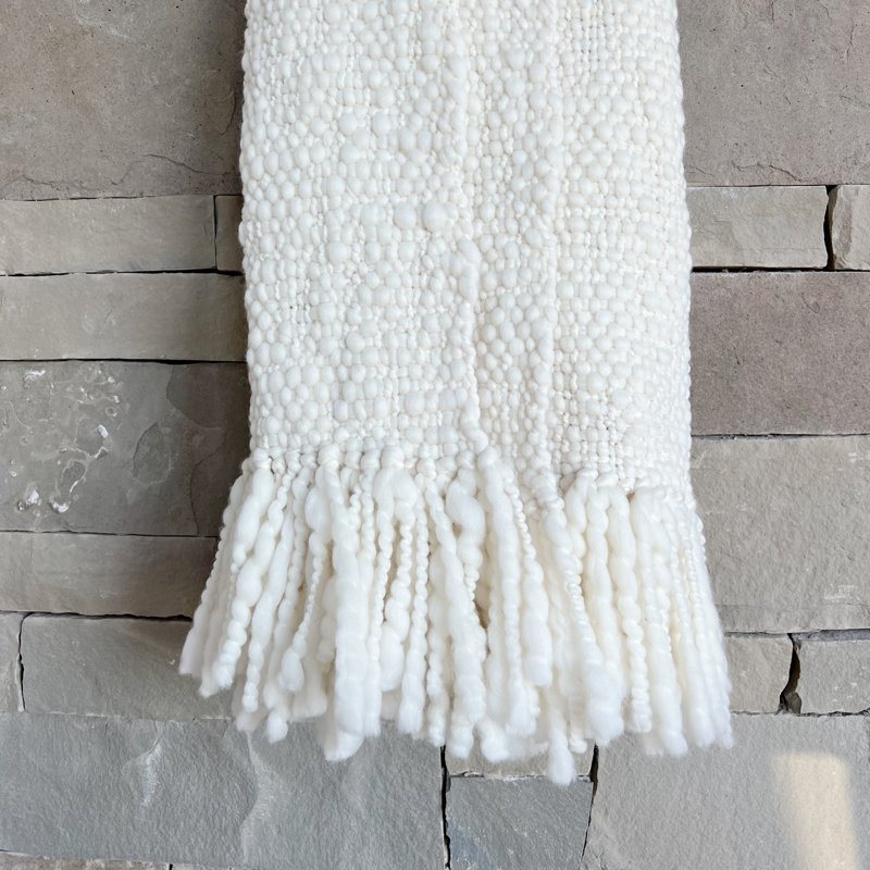 Palermo Wool Hand Woven Throw Blanket, Bone