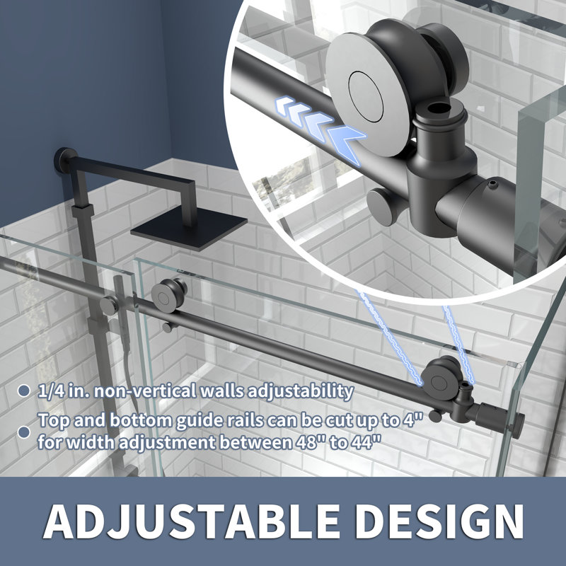 Cabine de douche coulissante demi-cadre l 48 po x P 34 po x H 72 po avec verre de sécurité trempé transparent de 5/16 po certifié SGCC