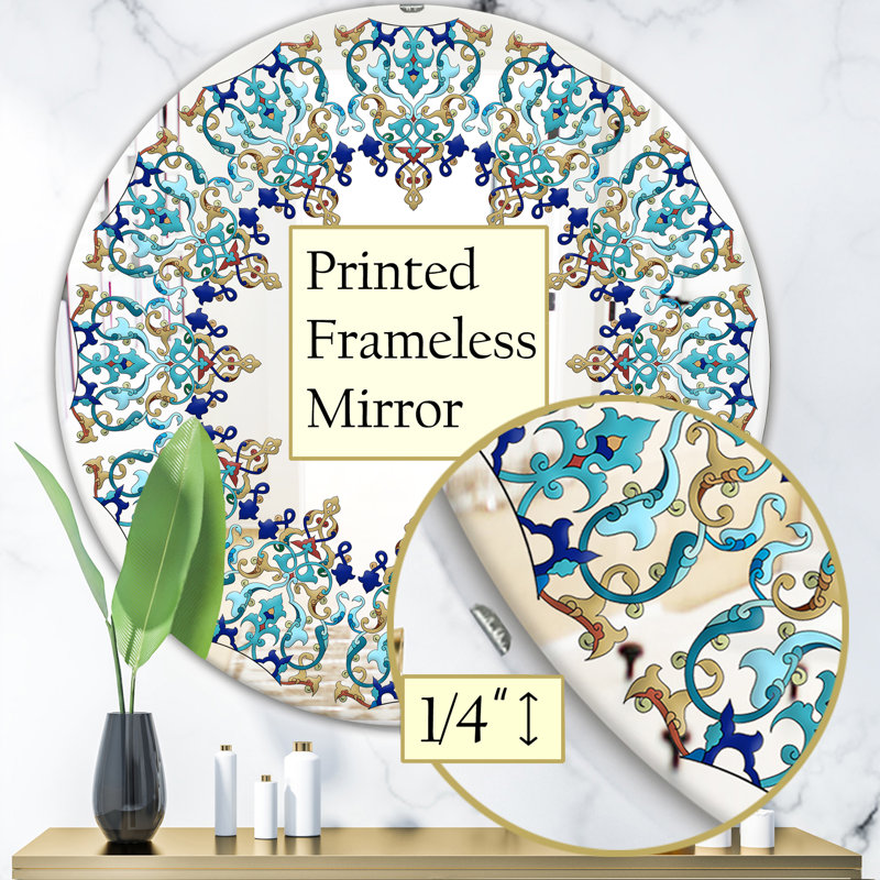 Motif bleu et brun - miroir bohémien et éclectique, H 23,6 po x l 23,6 po