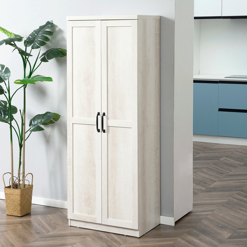 Freestanding 63" Dining Pantry Cabinet, 5 Shelving With 2 Doors, White For Kitchen 2-Door Pantry, And Adjustable Shelves, Antique Room