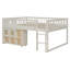 Lit mezzanine bas pour enfant (taille standard), cadre en bois avec étagère de rangement et armoire à portes en rotin, décoration ours mignon, design discret, meuble de chambre gain de place - blanc-298144679-298144678