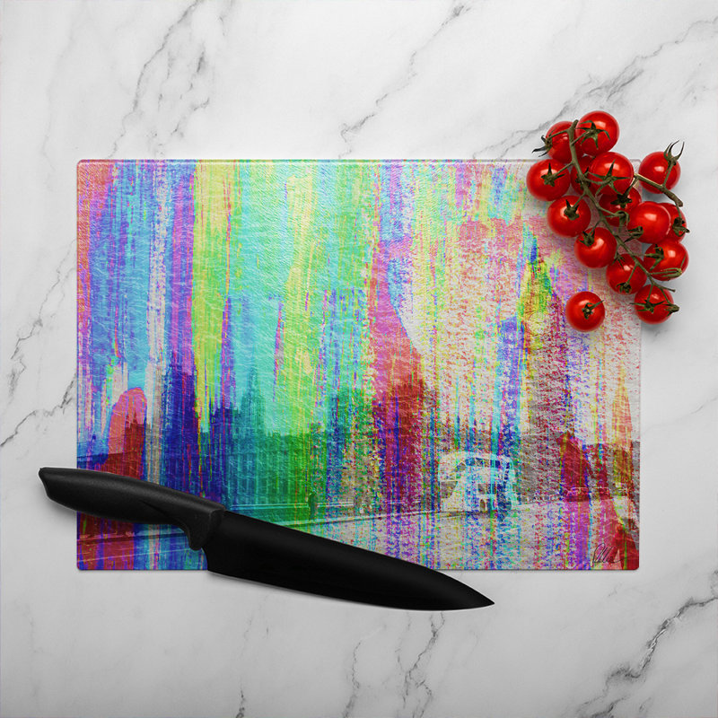 Rainbow Bridge Glass Chopping Board, 40cm L x 28cm W