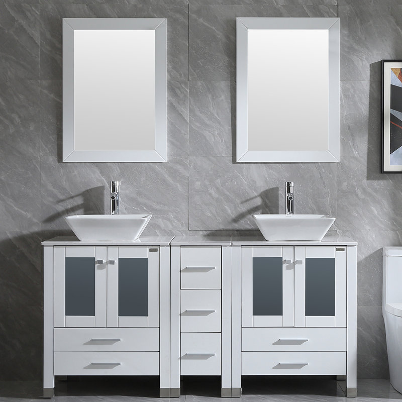 Martinus 60'' Double Bathroom Vanity Set with Mirror, Black