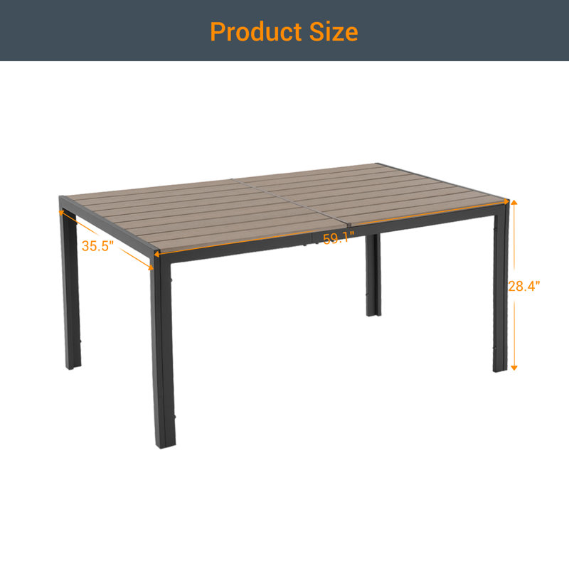 Table de salle à manger d'extérieur rectangulaire L 59,1 po x l 35,5 po Jonko