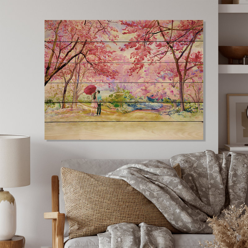Couple romantique amoureux à Paris V - Peinture sur bois sans cadre, H 24 po x l 36 po x P 1 po