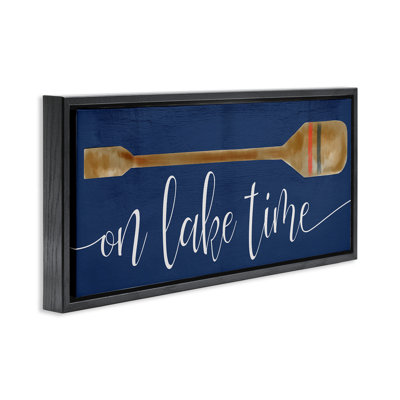 On Lake Time with Oar Black Framed Floater Canvas Wall Art by Daphne Polselli