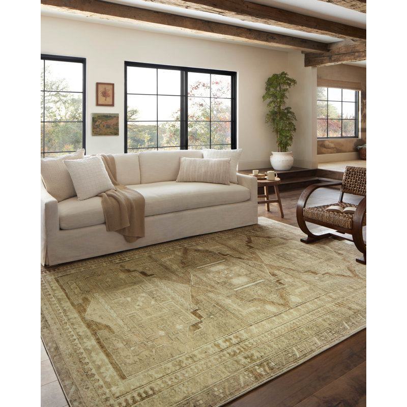 Magnolia Home By Joanna Gaines X Loloi Sinclair Machine Washable Khaki / Tobacco Area Rug, Square 1'6"
