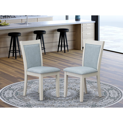 Chaises de salle à manger Monson Parsons - Chaises rembourrées en tissu de lin bleu bébé, ensemble de 2, lin brossé blanc