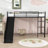 Twin Over Twin Metal Bunk Bed With Slide, Convertible Loft Design And Safety Guardrail-1687479511