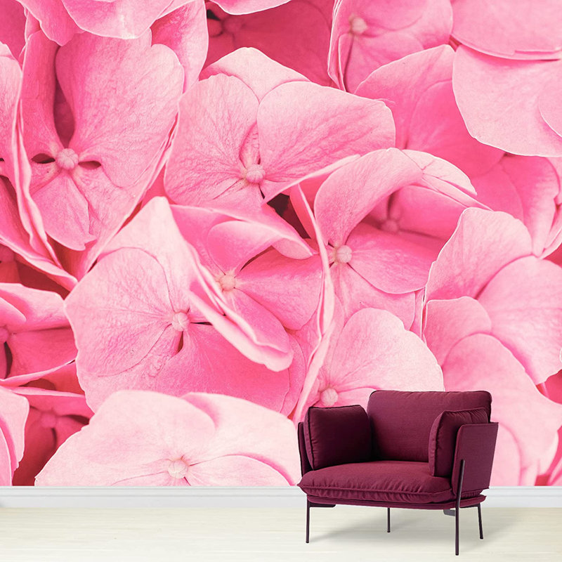 Vibrant jardin de pétales de fleurs roses, L 100 po x l 144 po