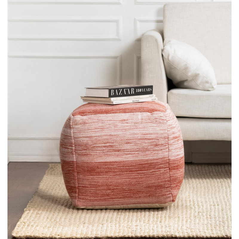 Teagan Upholstered Pouf, Red/Ivory Polyester Blend