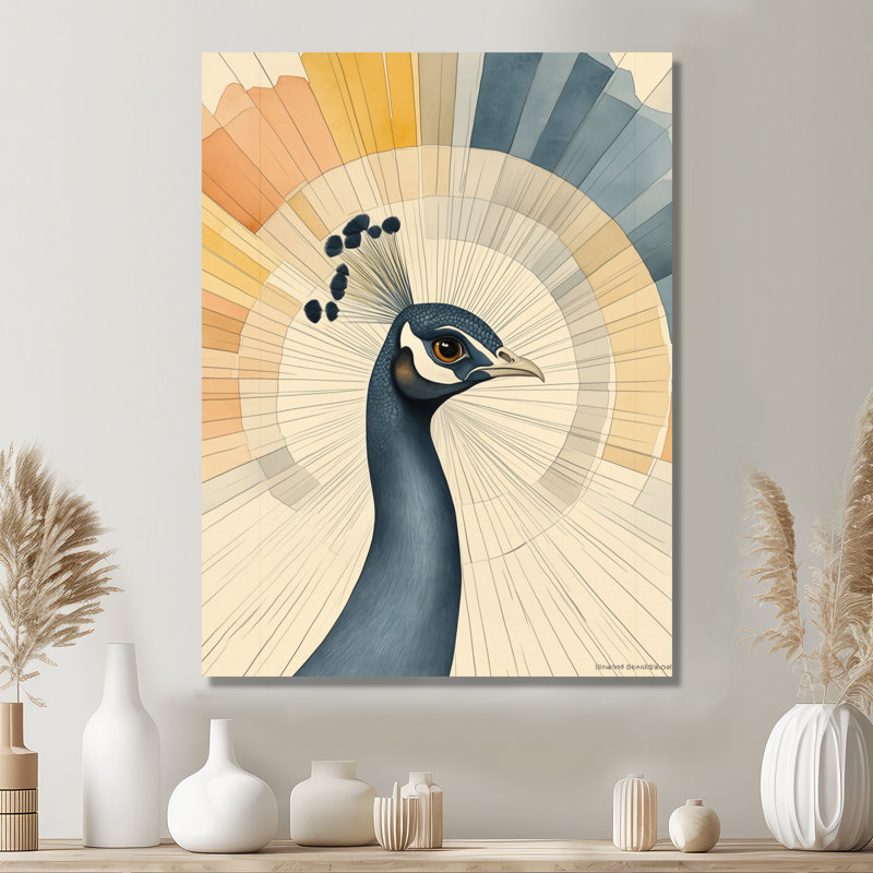 «Peacock in Jewel Tones II - Beige Bird», reproduction sur toile encadrée, H 44 po x l 34 po, Toile tendue