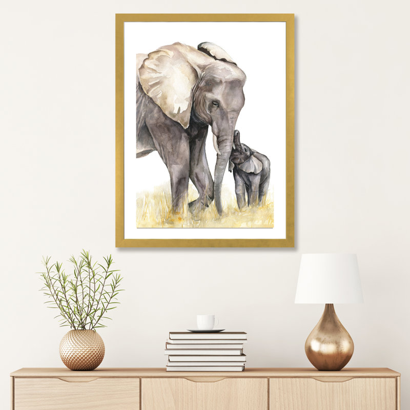 Décoration murale éléphant, H 24 po x l 16 po x P 1 po, Papier encadré doré