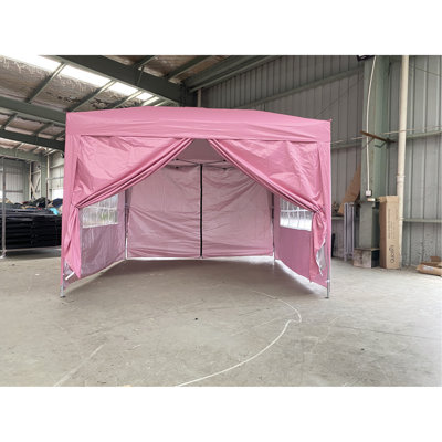 Outdoor 10x 10Ft Pop Up Gazebo Canopy Tent Removable Sidewall with Zipper,2pcs Sidewall with Windows,with 4pcs Weight sand bag,with Carry Bag-Pink