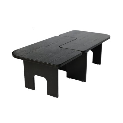 70.86-inch Black Wood Nesting Coffee Table Set, Modern Extendable Splicing Center Table with Smooth Surface for Living Room, Space-Saving Accent Furniture
